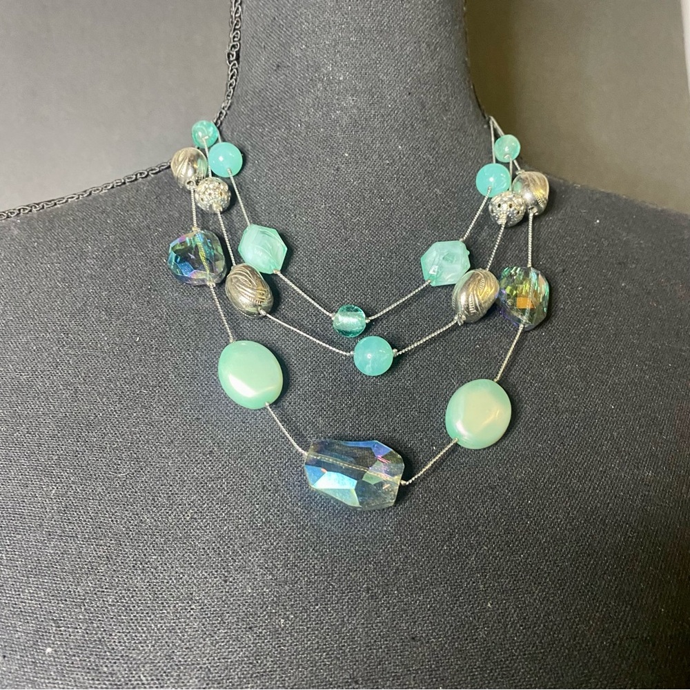 Charming Charlie Aqua Multi-Strand Bead Necklace